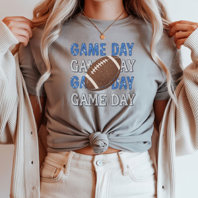 Game Day Football T-Shirt | Trendy Glitter Effect Game Day Shirt for Sports Fans | Cute Football Graphic Tee for Tailgates & Game Nights