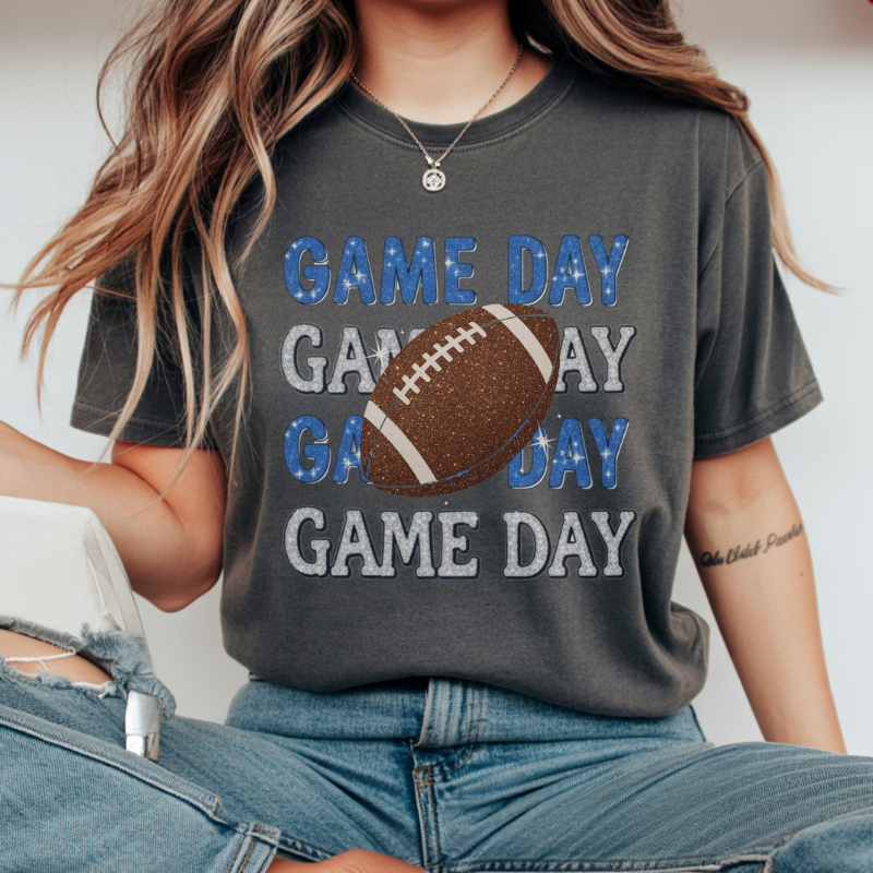 Game Day Football T-Shirt | Trendy Glitter Effect Game Day Shirt for Sports Fans | Cute Football Graphic Tee for Tailgates & Game Nights