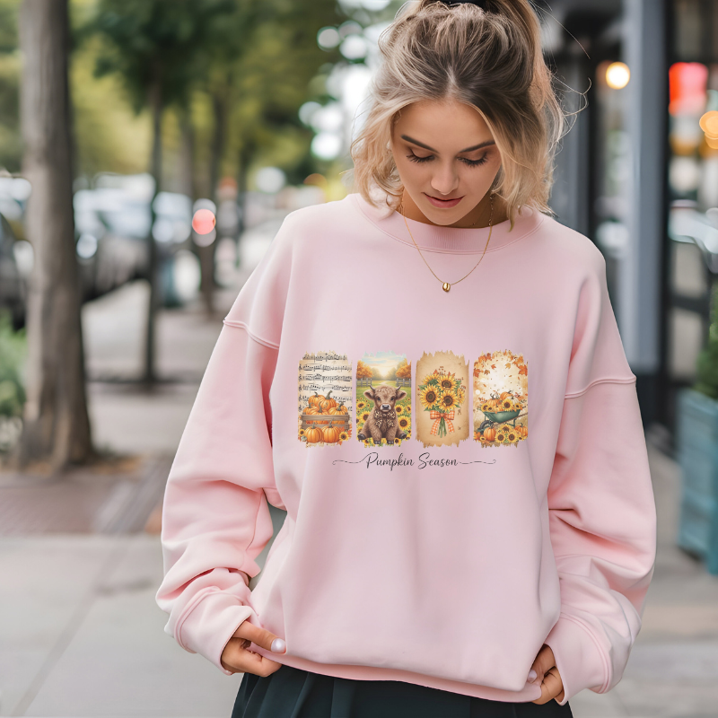 Pumpkin Season Fall Shirt | Rustic Autumn Graphic Tee with Sunflowers, Pumpkins & Highland Cow | Cozy Seasonal Outfit for Pumpkin Lovers