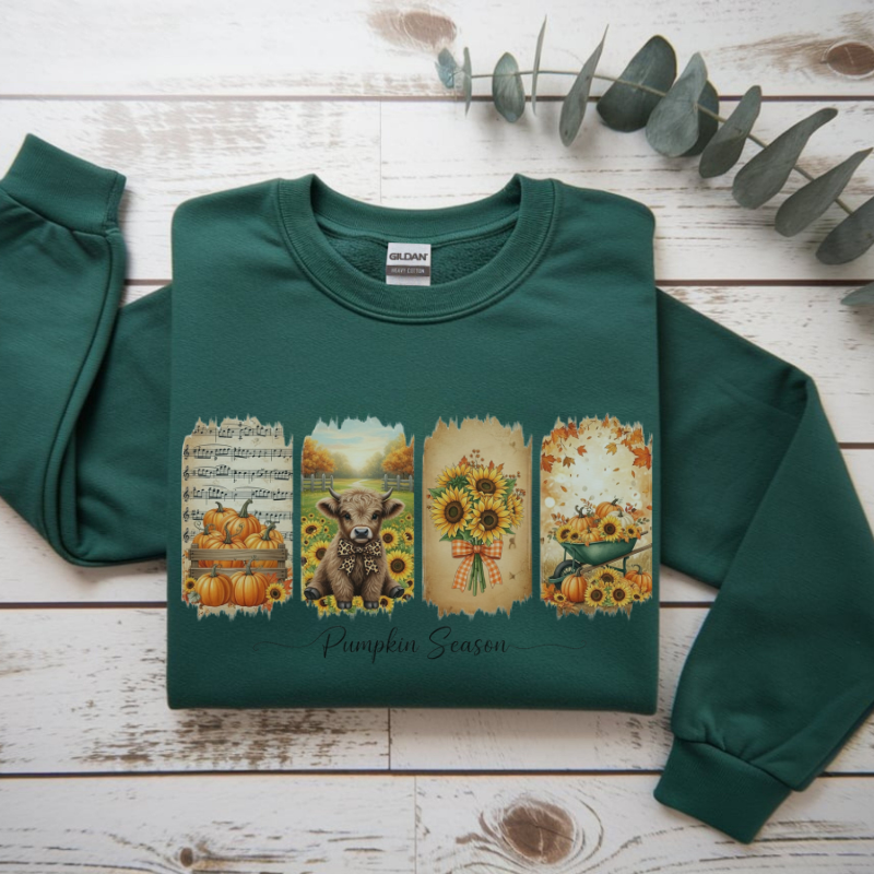 Pumpkin Season Fall Shirt | Rustic Autumn Graphic Tee with Sunflowers, Pumpkins & Highland Cow | Cozy Seasonal Outfit for Pumpkin Lovers