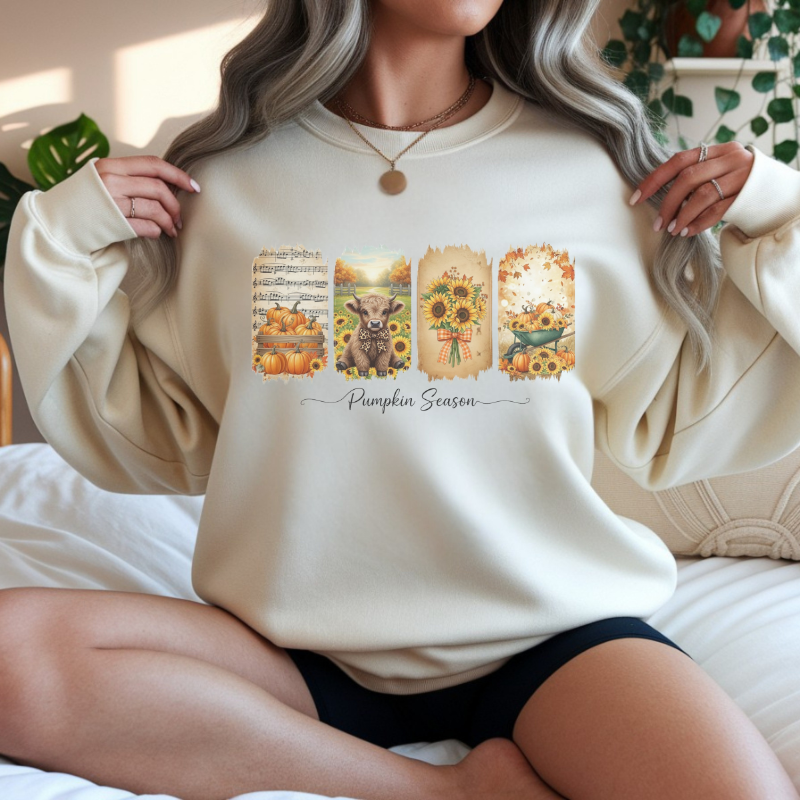 Pumpkin Season Fall Shirt | Rustic Autumn Graphic Tee with Sunflowers, Pumpkins & Highland Cow | Cozy Seasonal Outfit for Pumpkin Lovers