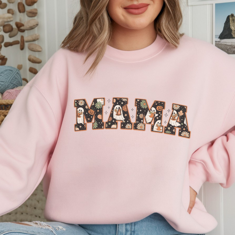 Halloween MAMA Shirt | Ghost Pumpkin Daisy Graphic Tee | Cute Spooky Season Shirt for Moms | Fall Pumpkin Patch Outfit for Mama