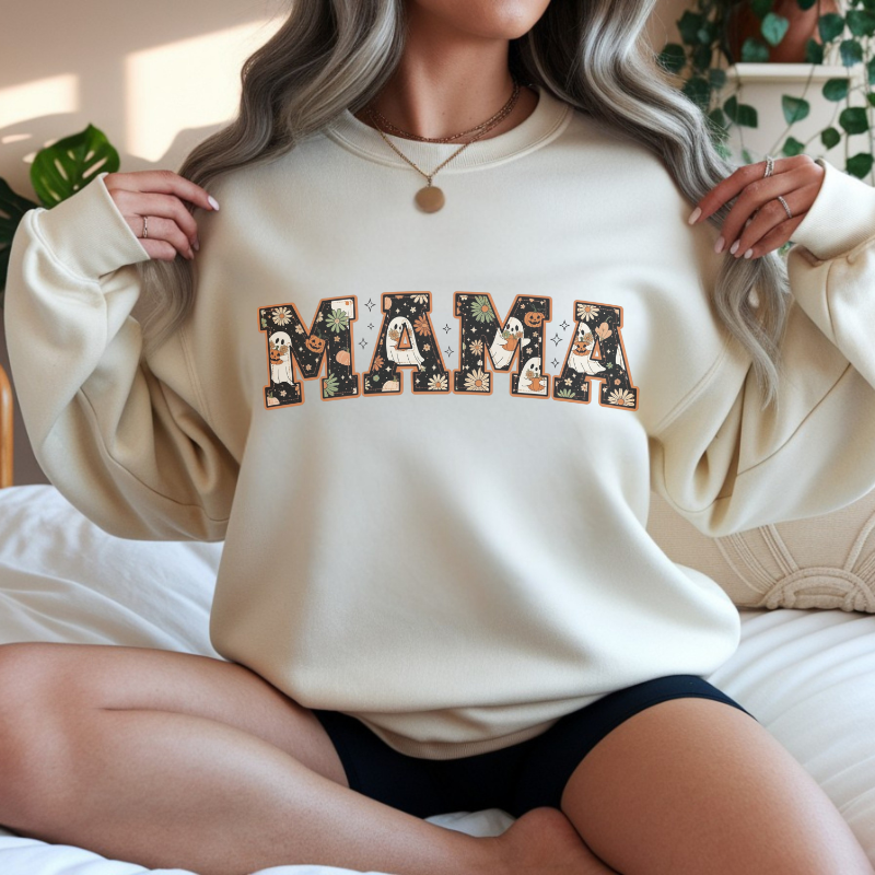 Halloween MAMA Shirt | Ghost Pumpkin Daisy Graphic Tee | Cute Spooky Season Shirt for Moms | Fall Pumpkin Patch Outfit for Mama