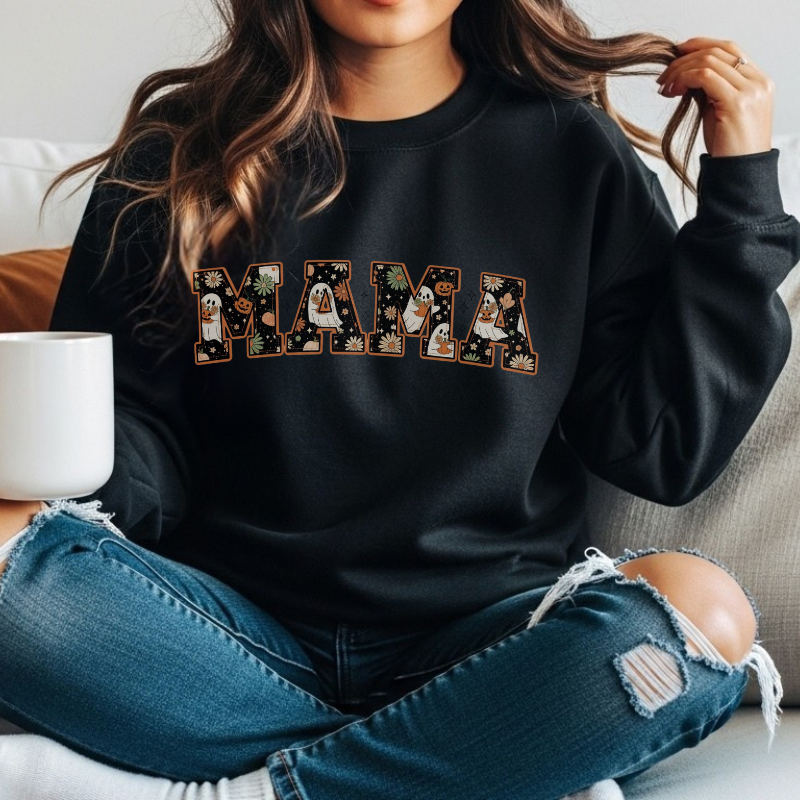 Halloween MAMA Shirt | Ghost Pumpkin Daisy Graphic Tee | Cute Spooky Season Shirt for Moms | Fall Pumpkin Patch Outfit for Mama