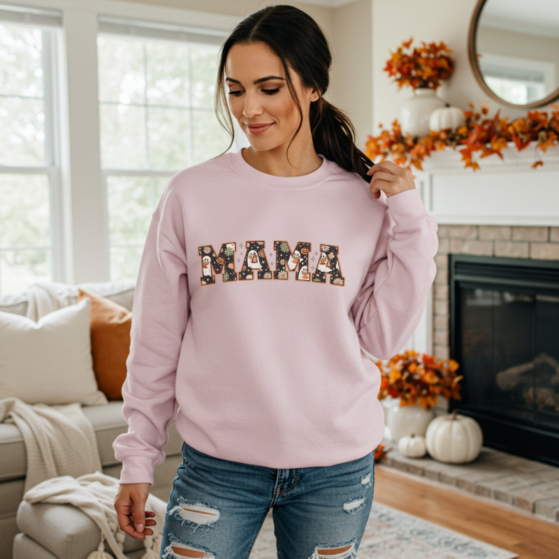 Halloween MAMA Shirt | Ghost Pumpkin Daisy Graphic Tee | Cute Spooky Season Shirt for Moms | Fall Pumpkin Patch Outfit for Mama
