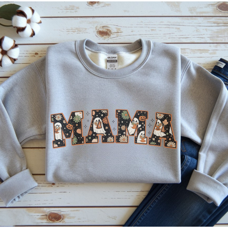 Halloween MAMA Shirt | Ghost Pumpkin Daisy Graphic Tee | Cute Spooky Season Shirt for Moms | Fall Pumpkin Patch Outfit for Mama