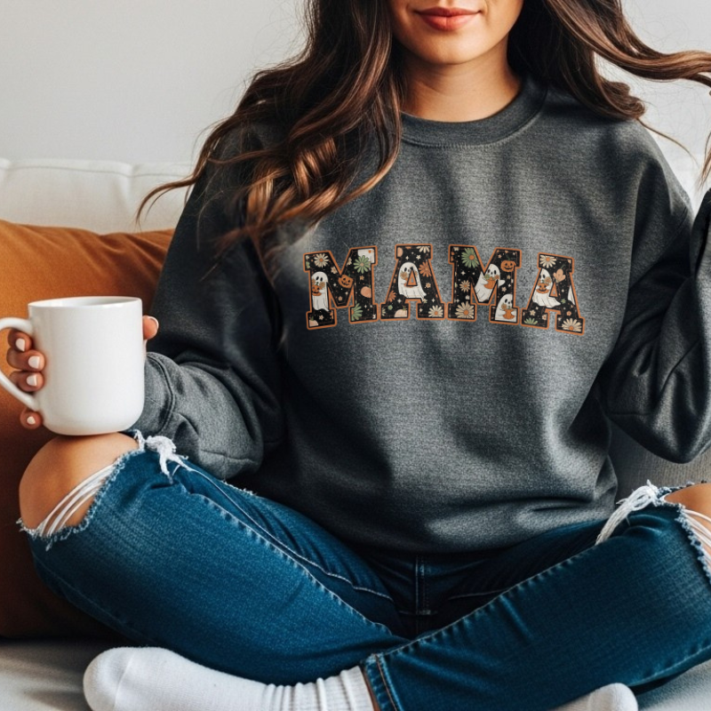 Halloween MAMA Shirt | Ghost Pumpkin Daisy Graphic Tee | Cute Spooky Season Shirt for Moms | Fall Pumpkin Patch Outfit for Mama