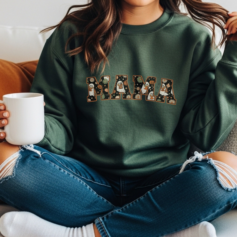 Halloween MAMA Shirt | Ghost Pumpkin Daisy Graphic Tee | Cute Spooky Season Shirt for Moms | Fall Pumpkin Patch Outfit for Mama