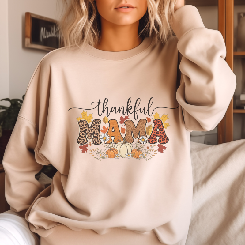 Thankful MAMA Shirt | Fall Graphic Tee with Pumpkins & Leopard Print | Cute Thanksgiving Outfit for Moms | Seasonal Gift for Mama