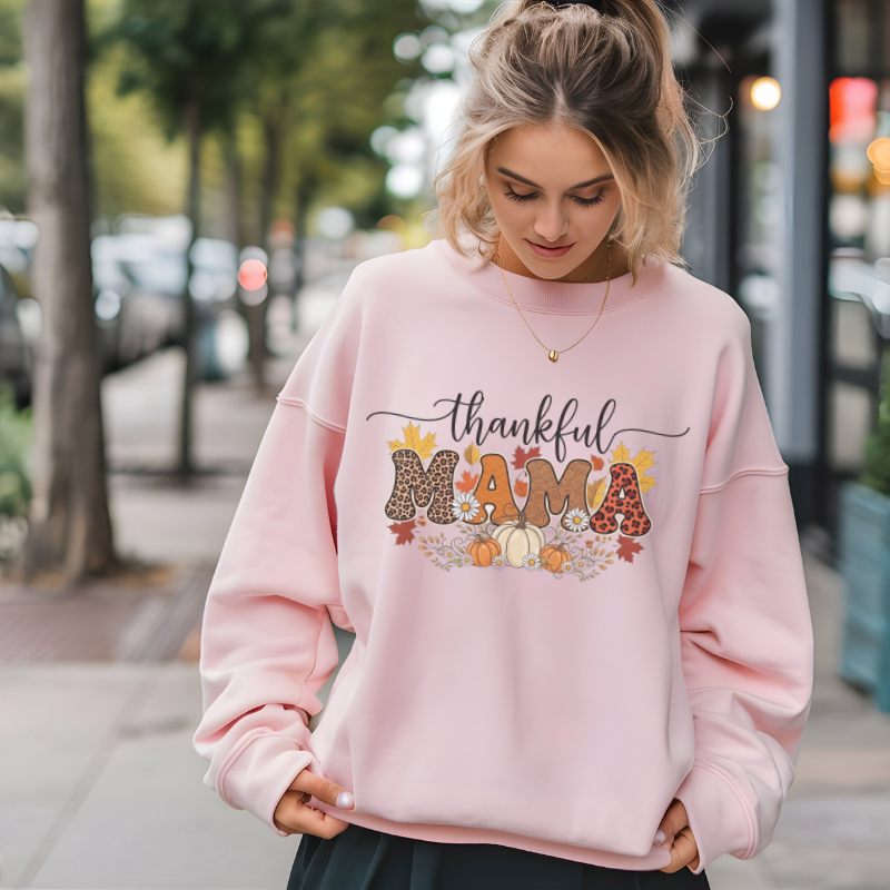 Thankful MAMA Shirt | Fall Graphic Tee with Pumpkins & Leopard Print | Cute Thanksgiving Outfit for Moms | Seasonal Gift for Mama