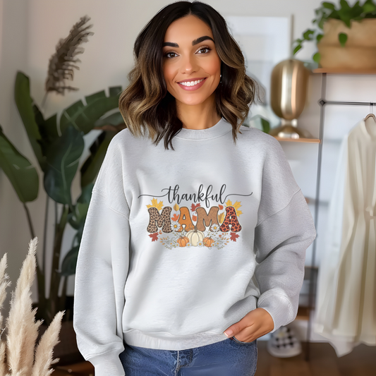 Thankful MAMA Shirt | Fall Graphic Tee with Pumpkins & Leopard Print | Cute Thanksgiving Outfit for Moms | Seasonal Gift for Mama