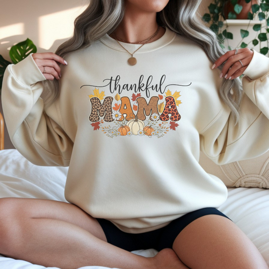 Thankful MAMA Shirt | Fall Graphic Tee with Pumpkins & Leopard Print | Cute Thanksgiving Outfit for Moms | Seasonal Gift for Mama