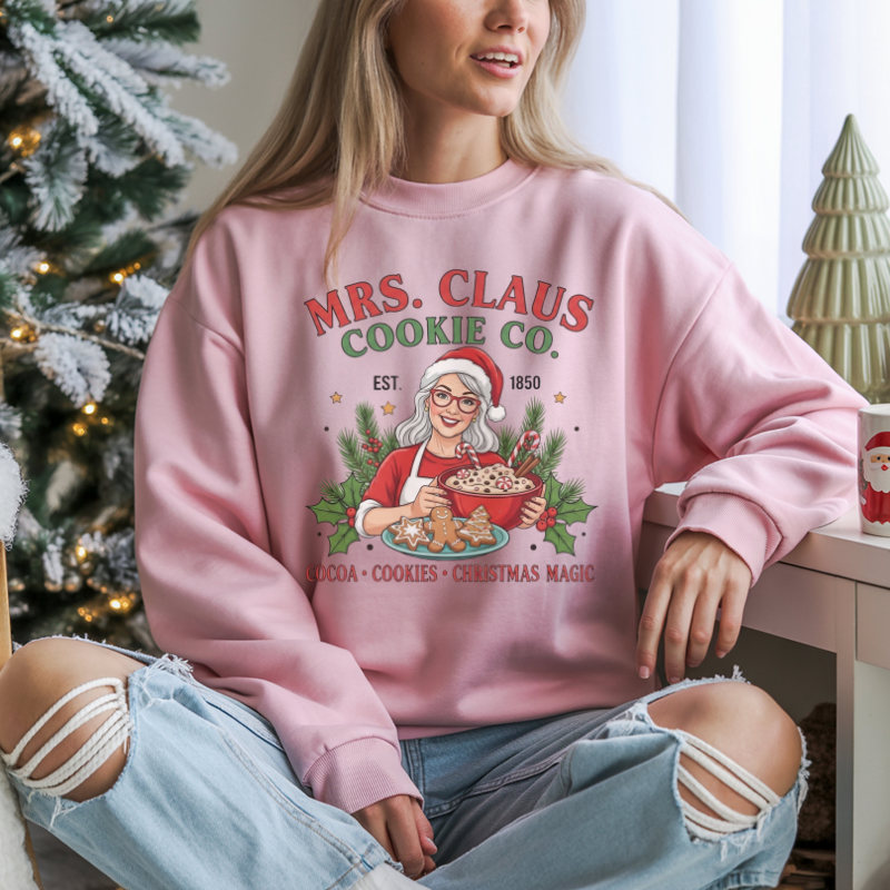 Mrs. Claus Cookie Co. Sweatshirt | Retro Christmas Baking Crewneck | Festive Holiday Cocoa and Cookie Cozy Christmas Sweater
