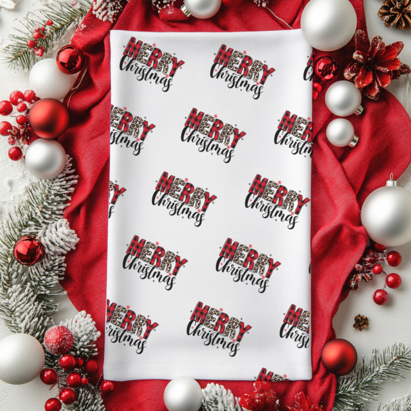 Leopard Print Merry Christmas Hand Towel | 28x16 Holiday Kitchen Decor & Festive Gift for Moms and Families