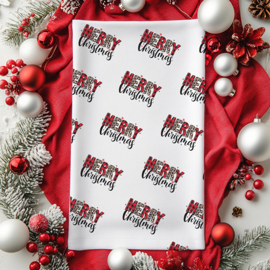 Leopard Print Merry Christmas Hand Towel | 28x16 Holiday Kitchen Decor & Festive Gift for Moms and Families