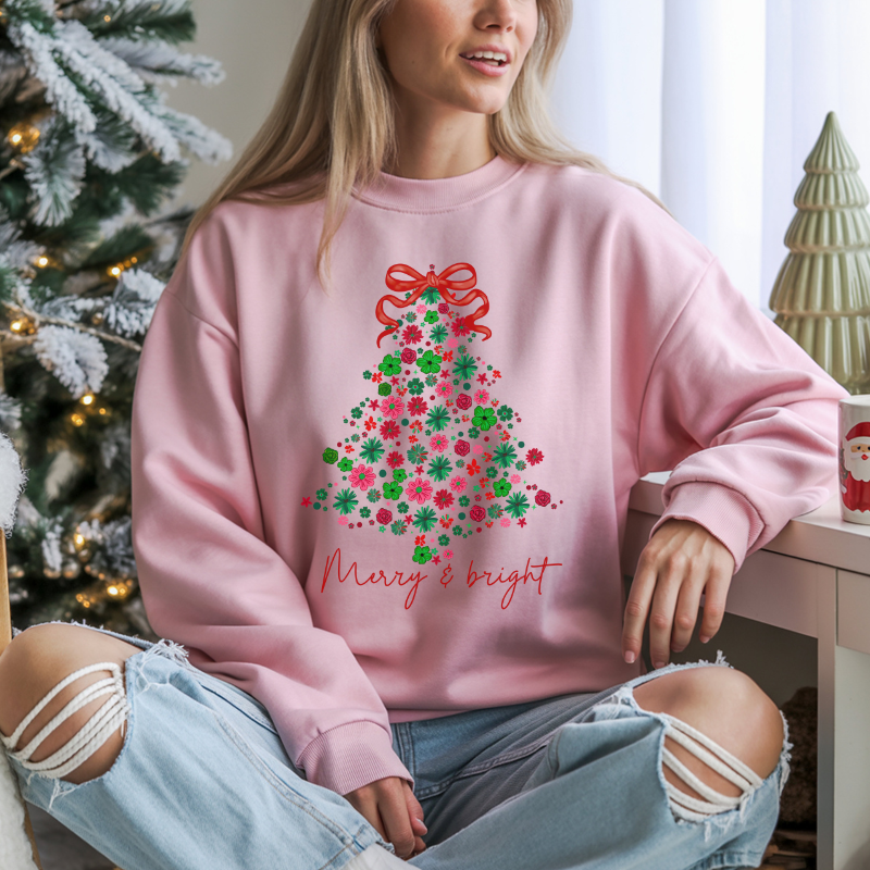 Christmas Tree Crewneck Sweatshirt, Cozy Holiday Sweatshirt, Merry & Bright Christmas Gift, Unisex Festive Top, Winter Apparel
