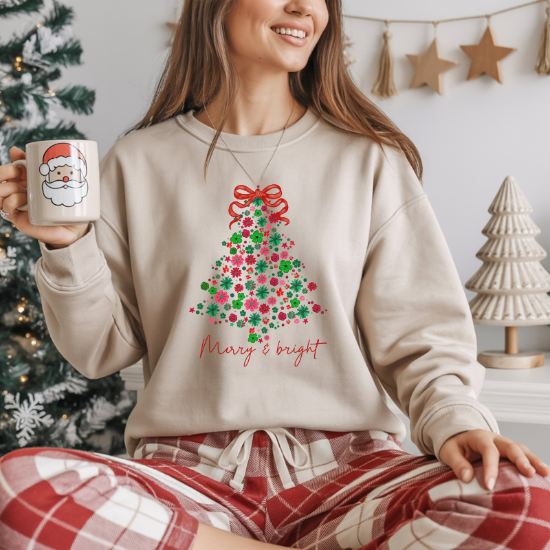Christmas Tree Crewneck Sweatshirt, Cozy Holiday Sweatshirt, Merry & Bright Christmas Gift, Unisex Festive Top, Winter Apparel
