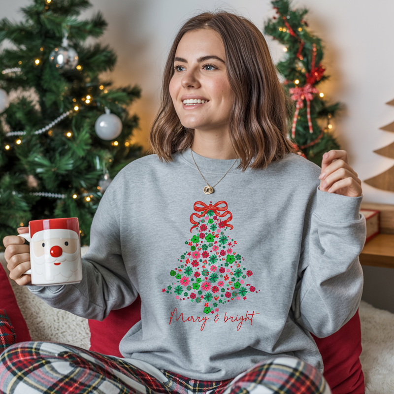 Christmas Tree Crewneck Sweatshirt, Cozy Holiday Sweatshirt, Merry & Bright Christmas Gift, Unisex Festive Top, Winter Apparel