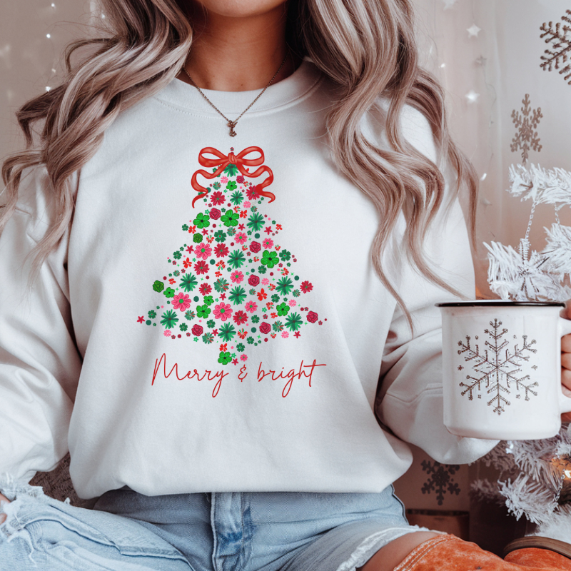 Christmas Tree Crewneck Sweatshirt, Cozy Holiday Sweatshirt, Merry & Bright Christmas Gift, Unisex Festive Top, Winter Apparel