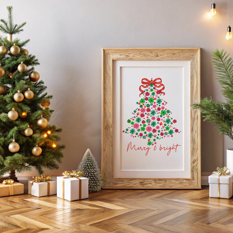 Festive Canvas Wall Art - Merry & Bright Christmas Tree