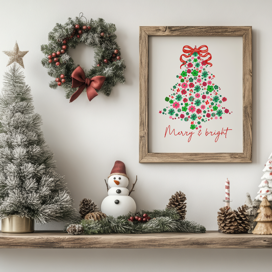 Festive Canvas Wall Art - Merry & Bright Christmas Tree