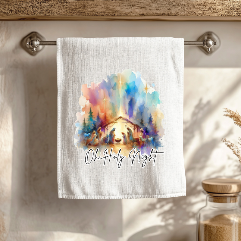 The Greatest Gift of All Nativity Hand Towel | Watercolor Christmas Decor | Faith Wall Art | Holy Family Gift | Christian Holiday Collection