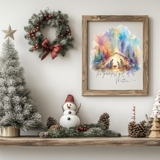 The Greatest Gift of All Nativity Wall Decor | Watercolor Christmas Decor | Faith Wall Art | Holy Family Gift | Christian Holiday Collection