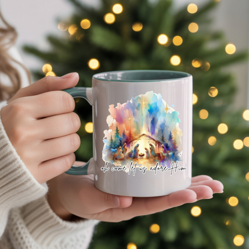 The Greatest Gift of All Nativity Mug | Watercolor Christmas Decor | Faith Wall Art | Holy Family Gift | Christian Holiday Collection