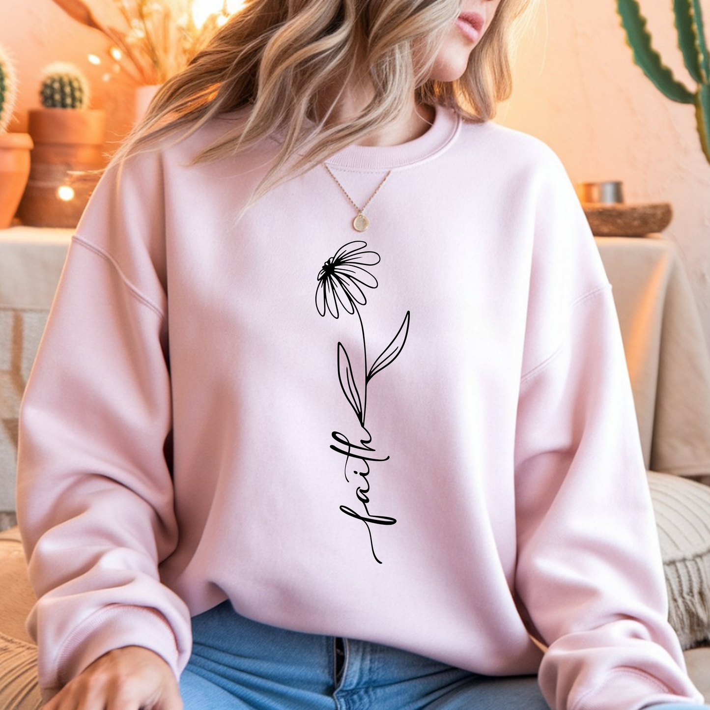 Daisy Faith Floral Sweatshirt | Minimal Line Flower Mama | Neutral Botanical Pullover | Soft Fleece Top