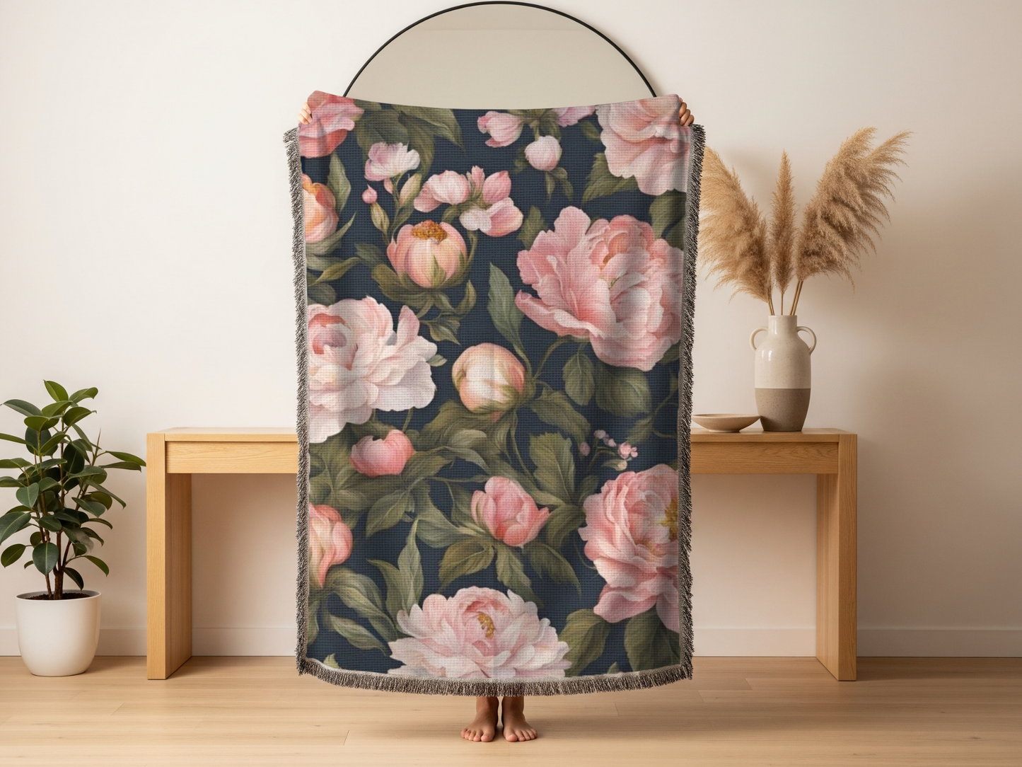 Peony Woven Blanket • Floral Botanical Throw • Cottage Garden Home Decor • Heirloom Style Floral Blanket • Cozy Reading Nook Accent