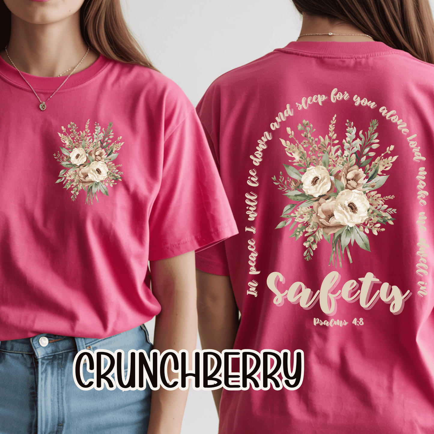 Psalm 4:8 Safety Scripture Comfort Colors Tee • In Peace I Will Lie Down Floral Graphic Artwork • Neutral Christian Bible Verse Tshirt