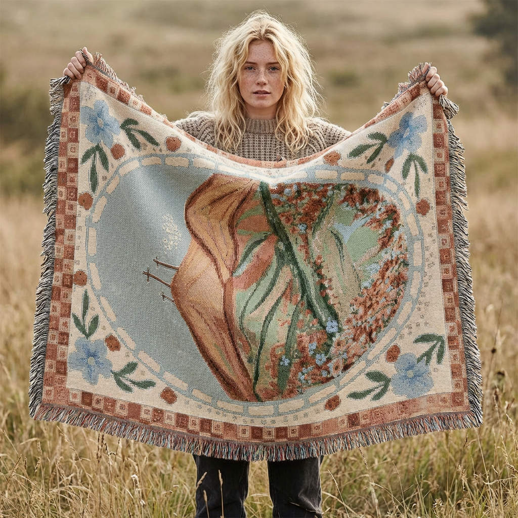 Spring Floral Cross Woven Blanket — Easter Landscape Cross & Floral Throw