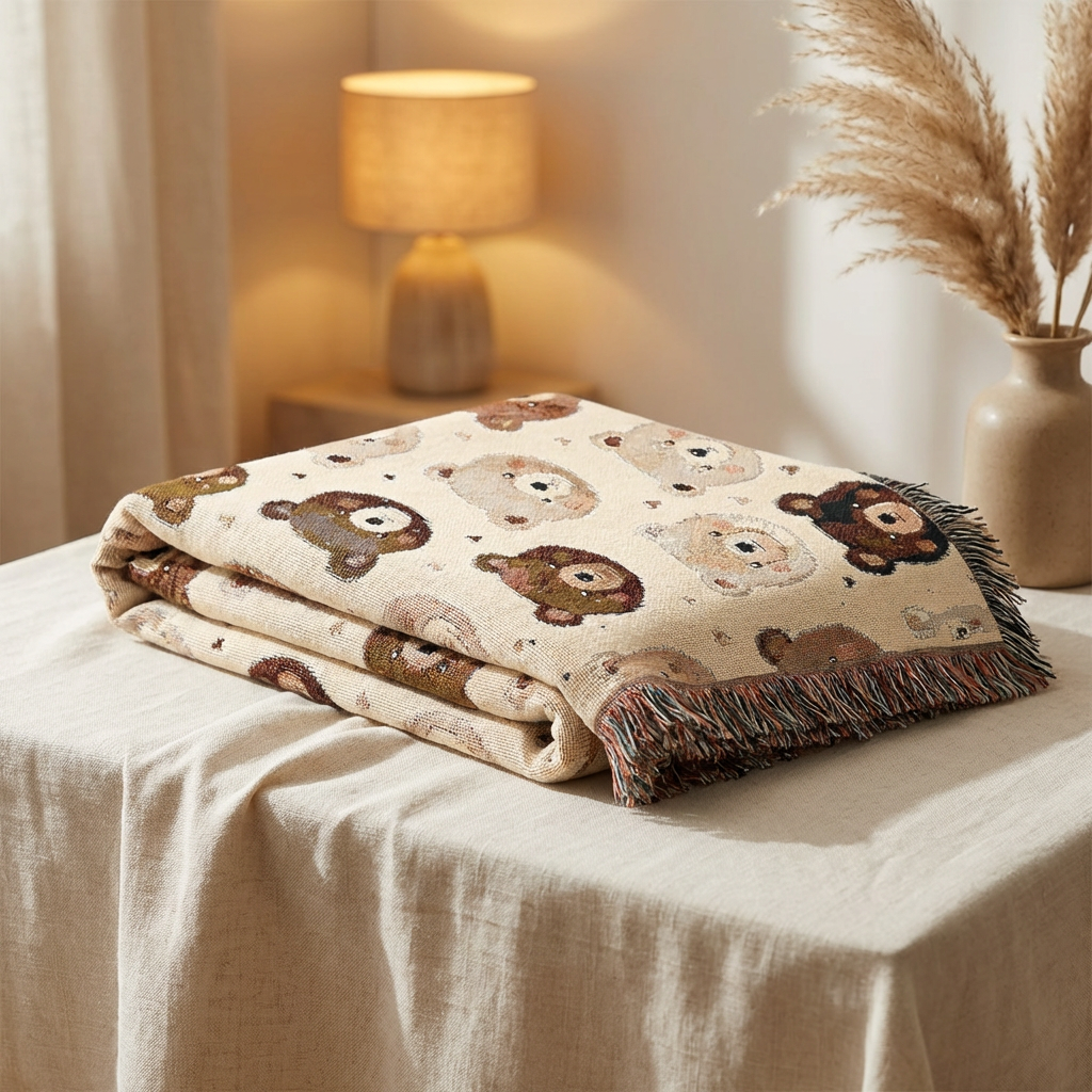 Teddy Bear Nursery Woven Blanket — Cute Bear Baby Throw