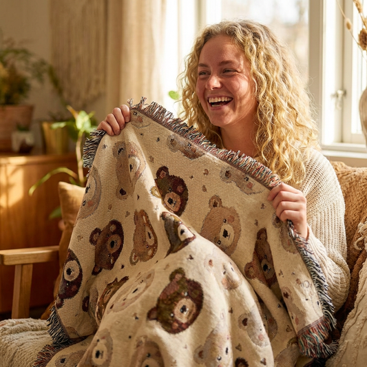 Teddy Bear Nursery Woven Blanket — Cute Bear Baby Throw