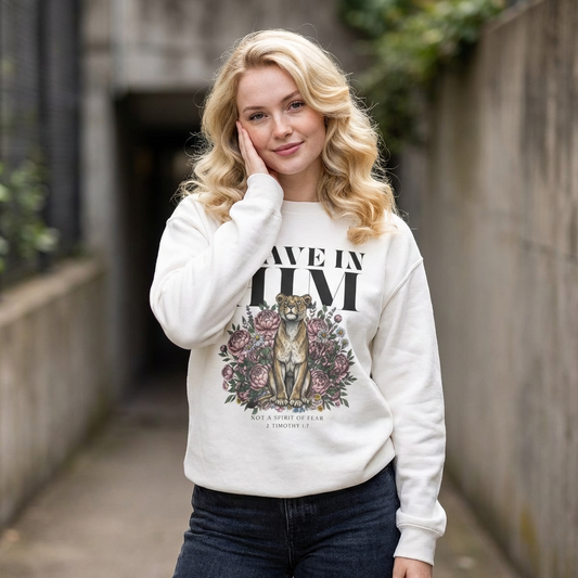 "brave in him" Crewneck Sweatshirt — Inspirational Men's Graphic Sweatshirt