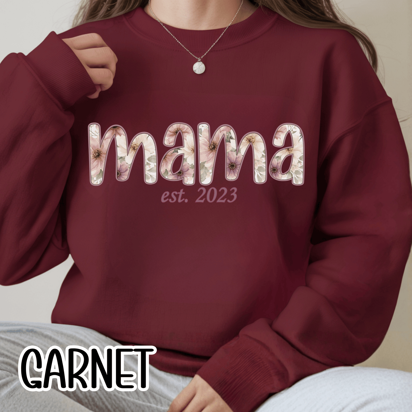 Personalized Mama Sweatshirt • Floral Mama with EST Year • Custom Kids Names Sleeve • Spring Wildflower Mom Crewneck