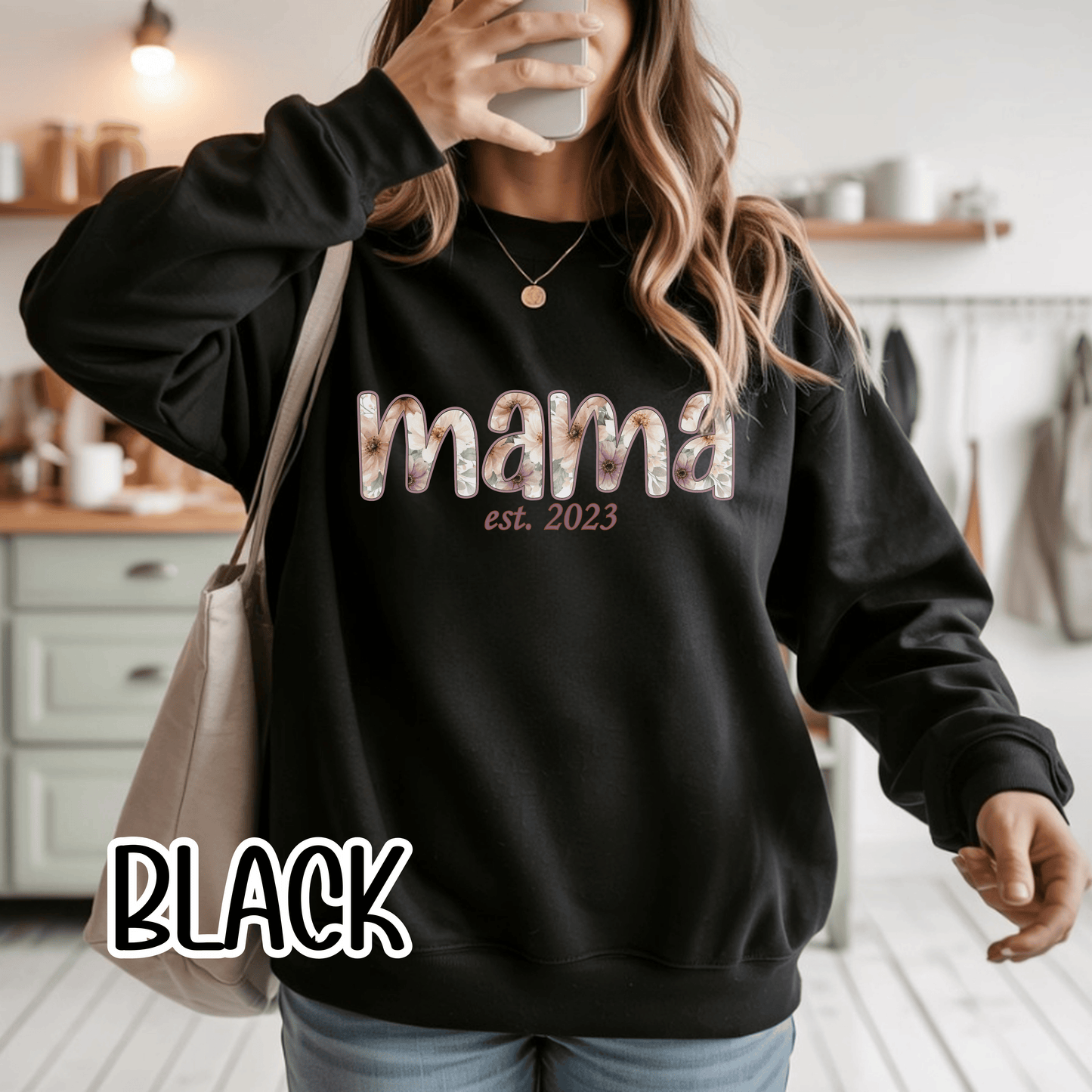 Personalized Mama Sweatshirt • Floral Mama with EST Year • Custom Kids Names Sleeve • Spring Wildflower Mom Crewneck