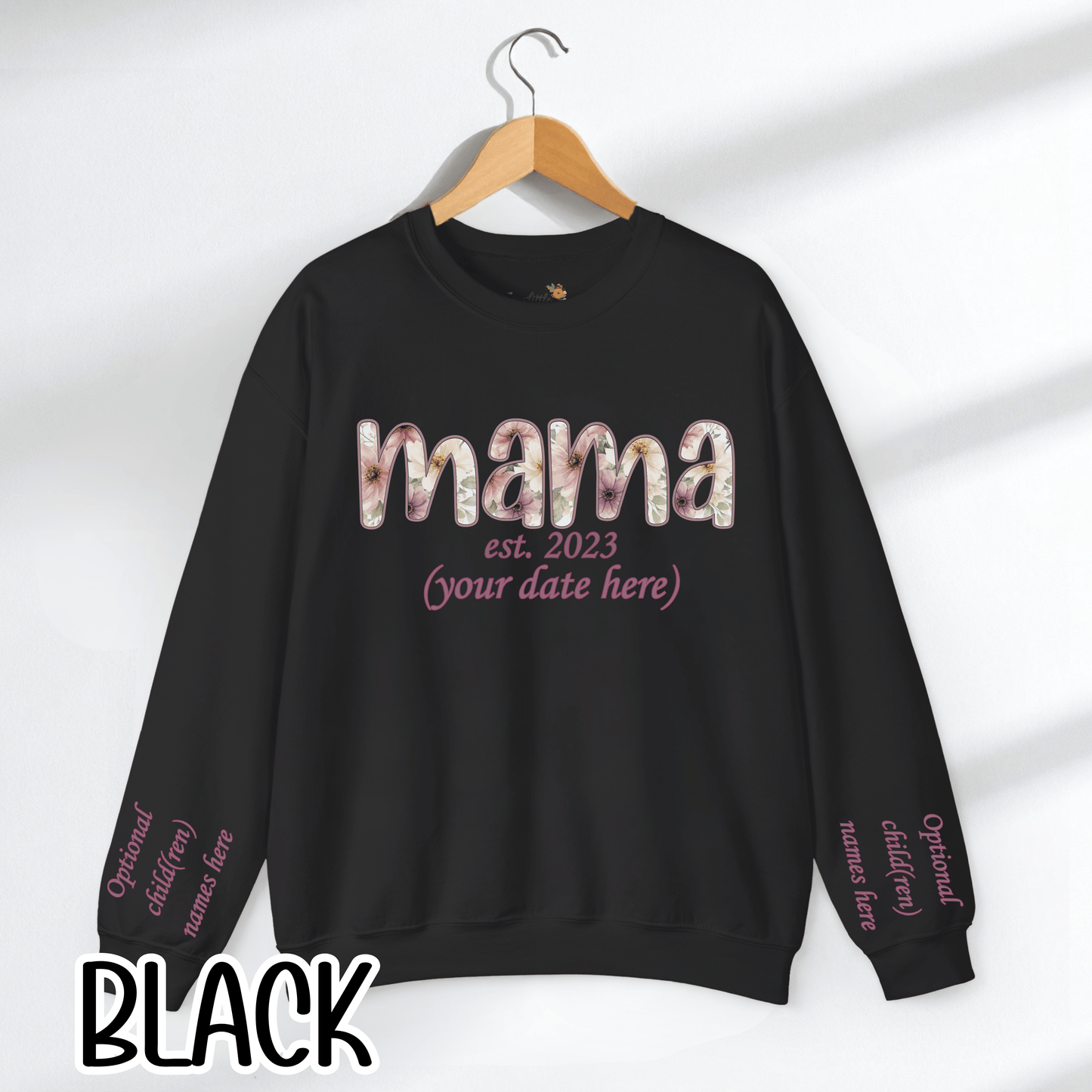 Personalized Mama Sweatshirt • Floral Mama with EST Year • Custom Kids Names Sleeve • Spring Wildflower Mom Crewneck