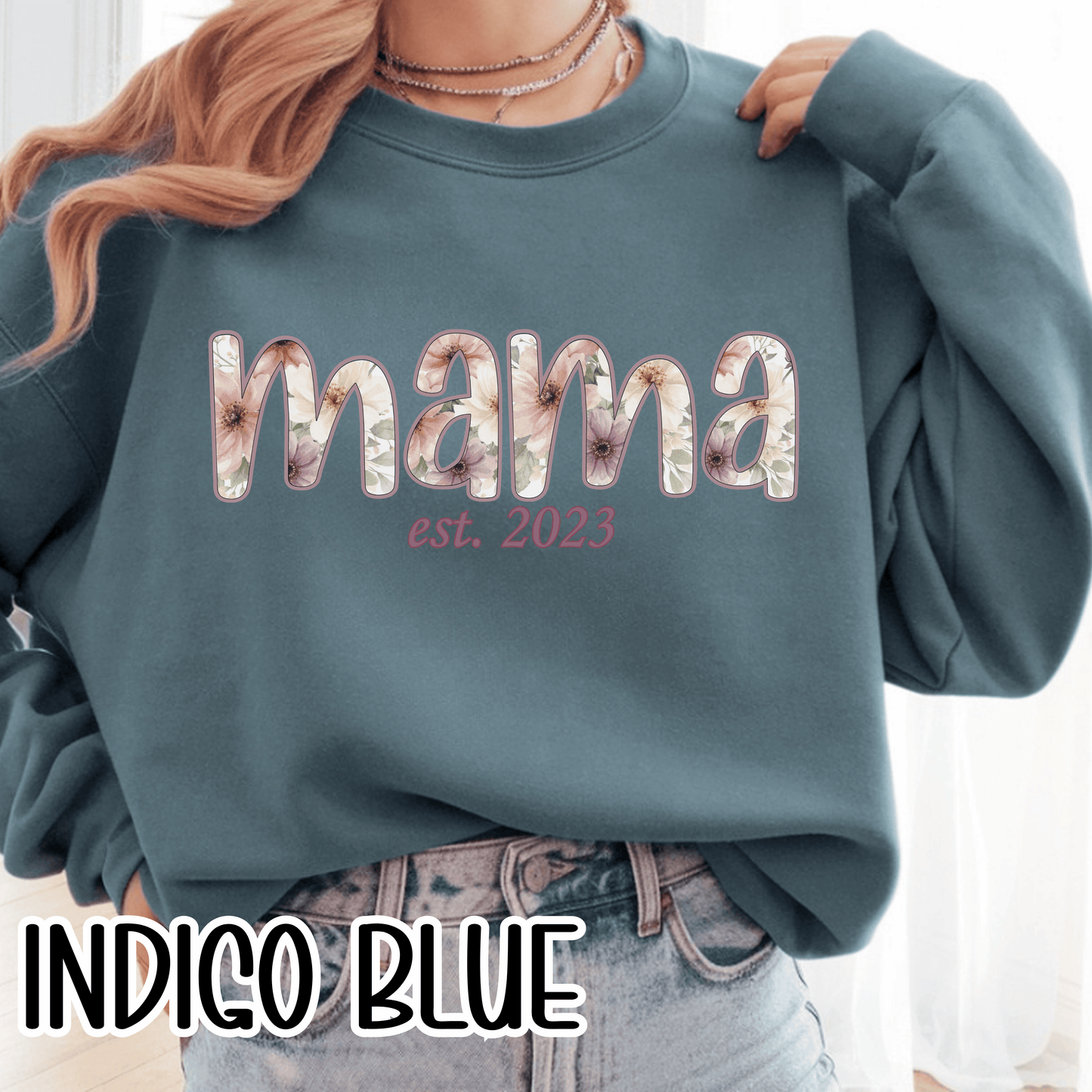 Personalized Mama Sweatshirt • Floral Mama with EST Year • Custom Kids Names Sleeve • Spring Wildflower Mom Crewneck