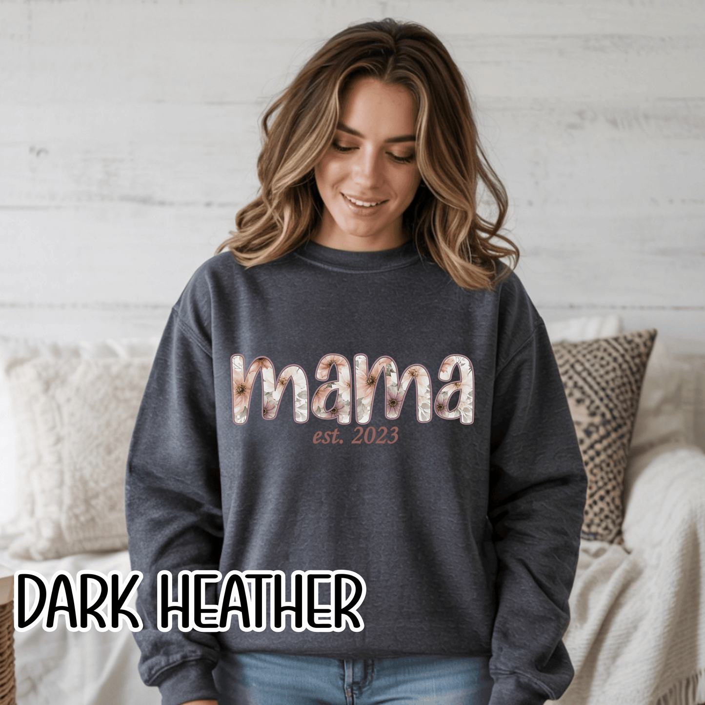 Personalized Mama Sweatshirt • Floral Mama with EST Year • Custom Kids Names Sleeve • Spring Wildflower Mom Crewneck