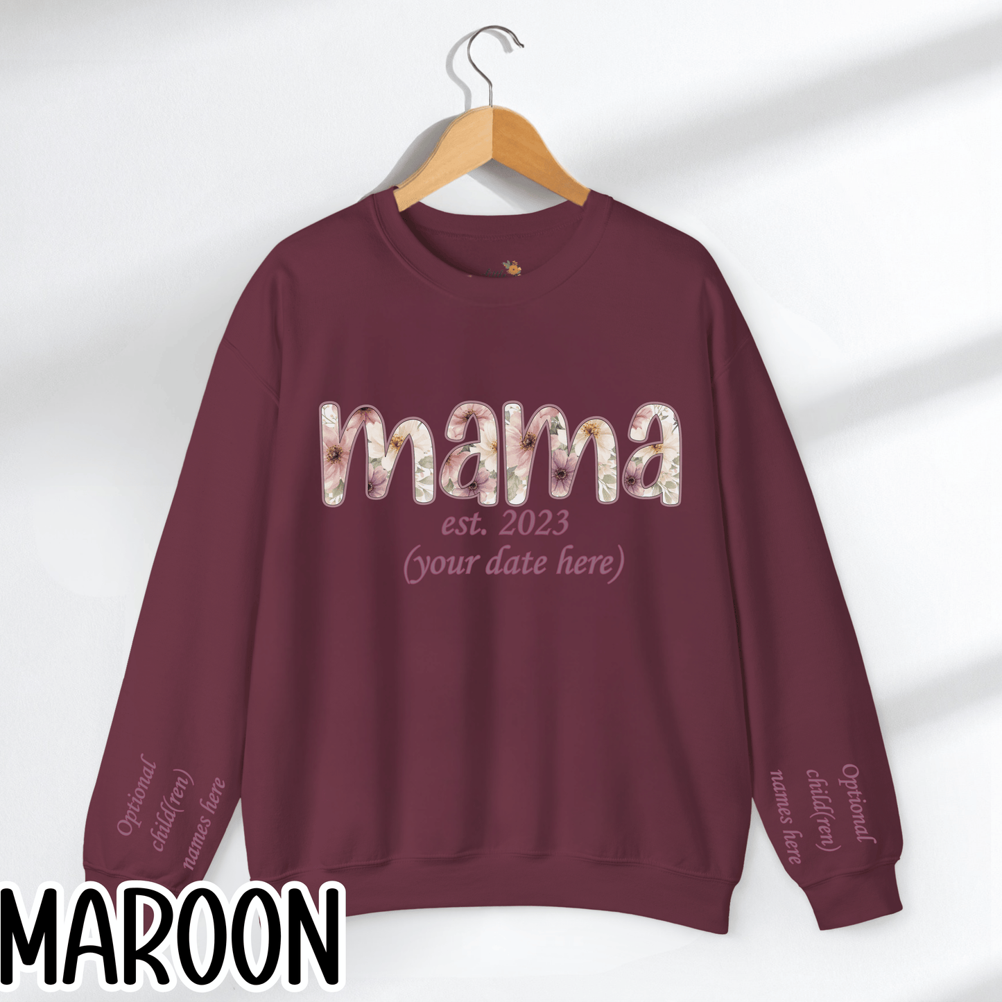 Personalized Mama Sweatshirt • Floral Mama with EST Year • Custom Kids Names Sleeve • Spring Wildflower Mom Crewneck