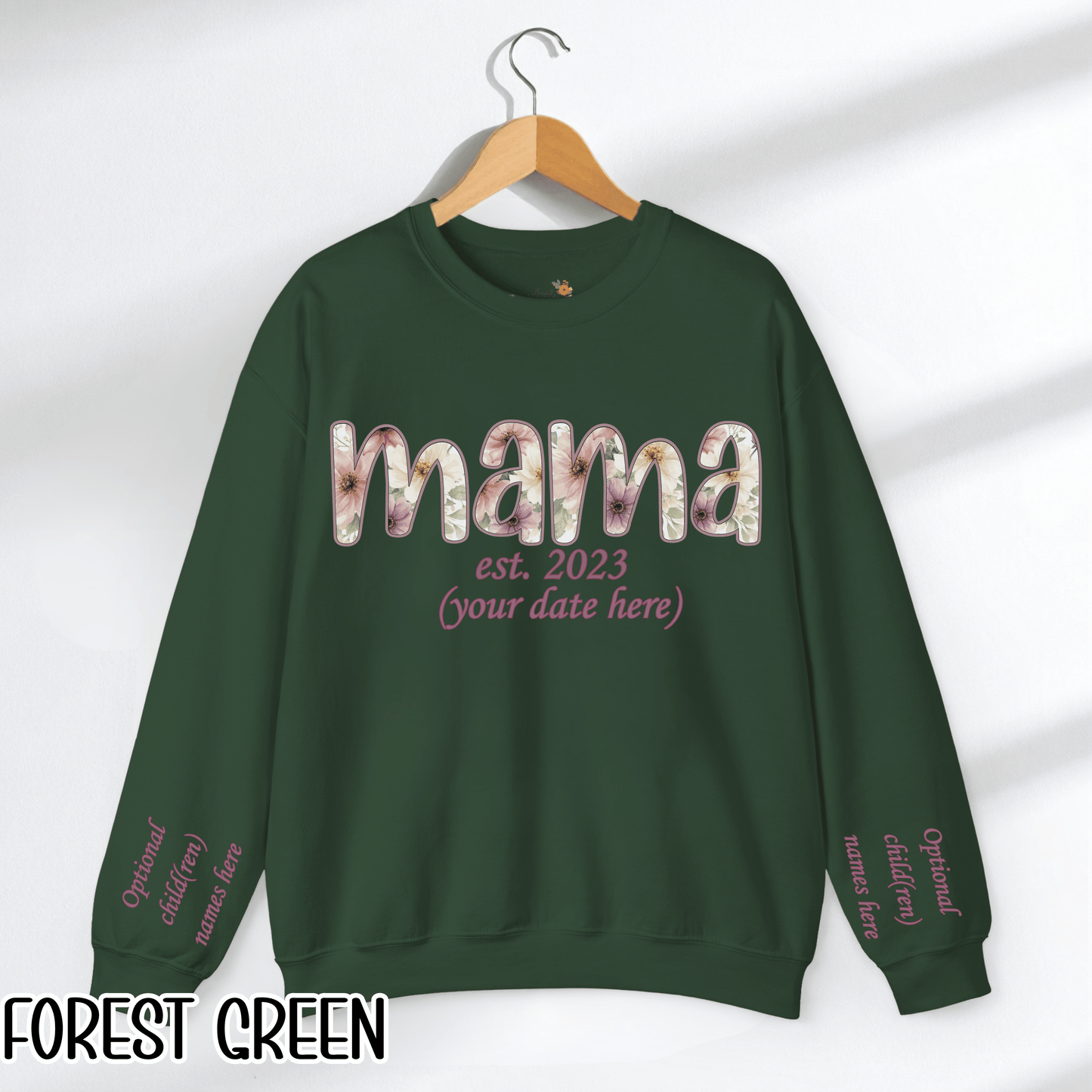 Personalized Mama Sweatshirt • Floral Mama with EST Year • Custom Kids Names Sleeve • Spring Wildflower Mom Crewneck