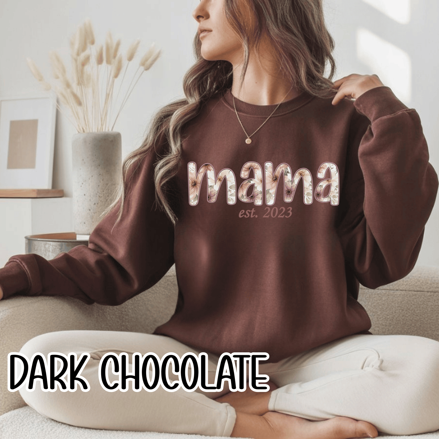 Personalized Mama Sweatshirt • Floral Mama with EST Year • Custom Kids Names Sleeve • Spring Wildflower Mom Crewneck