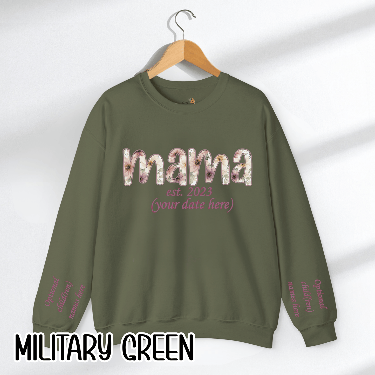 Personalized Mama Sweatshirt • Floral Mama with EST Year • Custom Kids Names Sleeve • Spring Wildflower Mom Crewneck