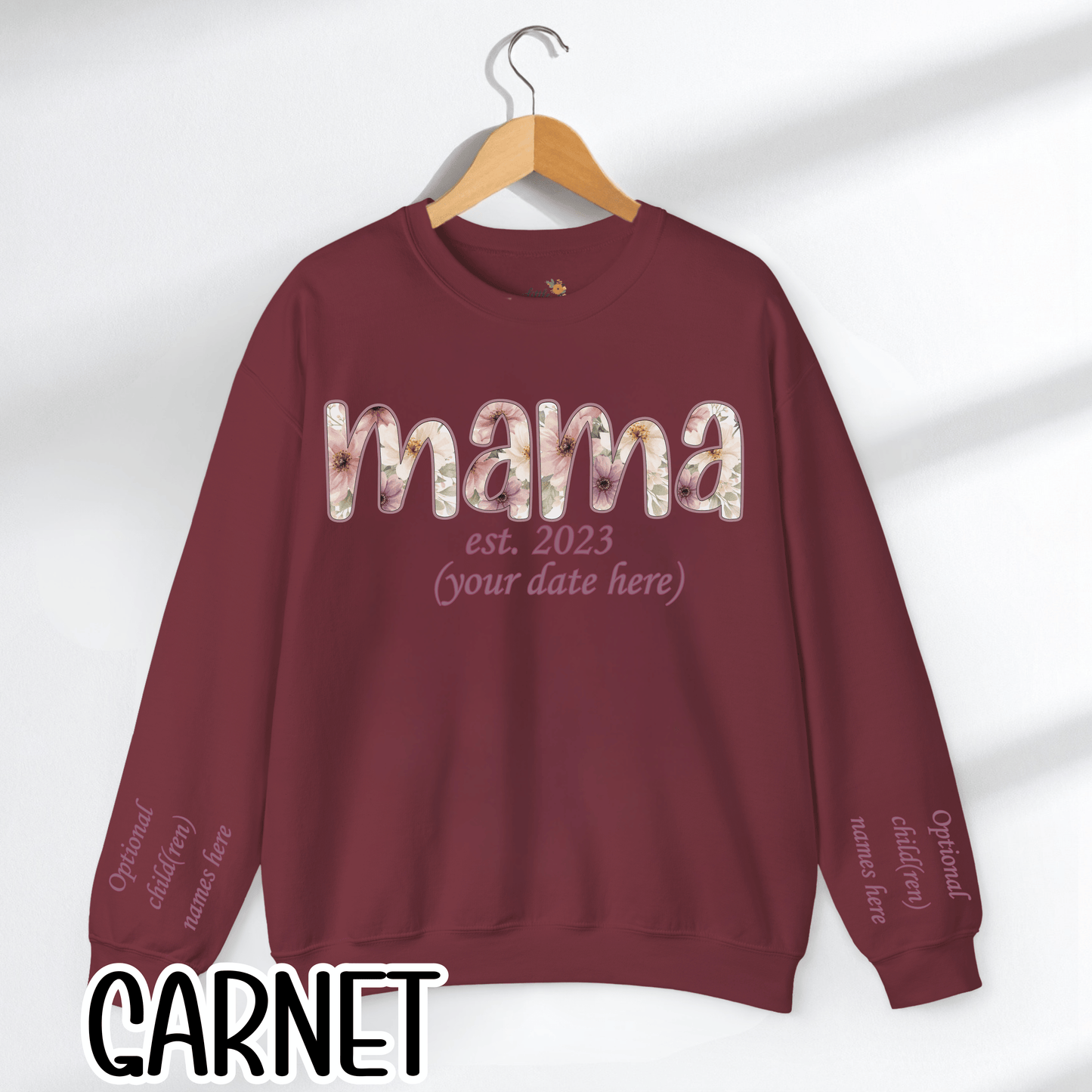 Personalized Mama Sweatshirt • Floral Mama with EST Year • Custom Kids Names Sleeve • Spring Wildflower Mom Crewneck