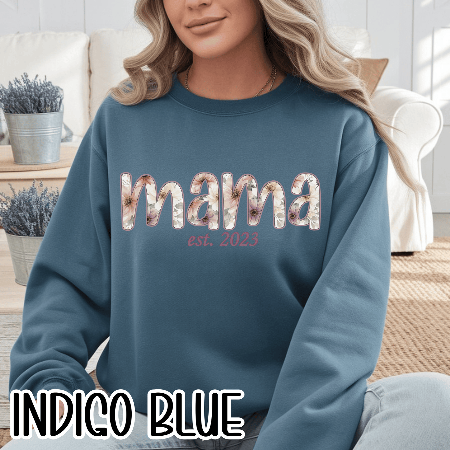 Personalized Mama Sweatshirt • Floral Mama with EST Year • Custom Kids Names Sleeve • Spring Wildflower Mom Crewneck
