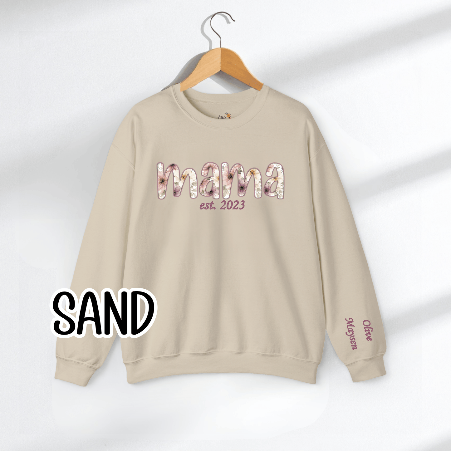Personalized Mama Sweatshirt • Floral Mama with EST Year • Custom Kids Names Sleeve • Spring Wildflower Mom Crewneck