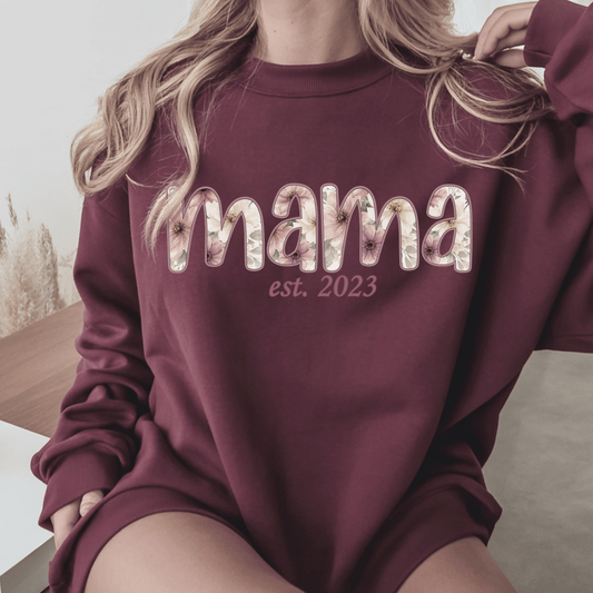 Personalized Mama Sweatshirt • Floral Mama with EST Year • Custom Kids Names Sleeve • Spring Wildflower Mom Crewneck