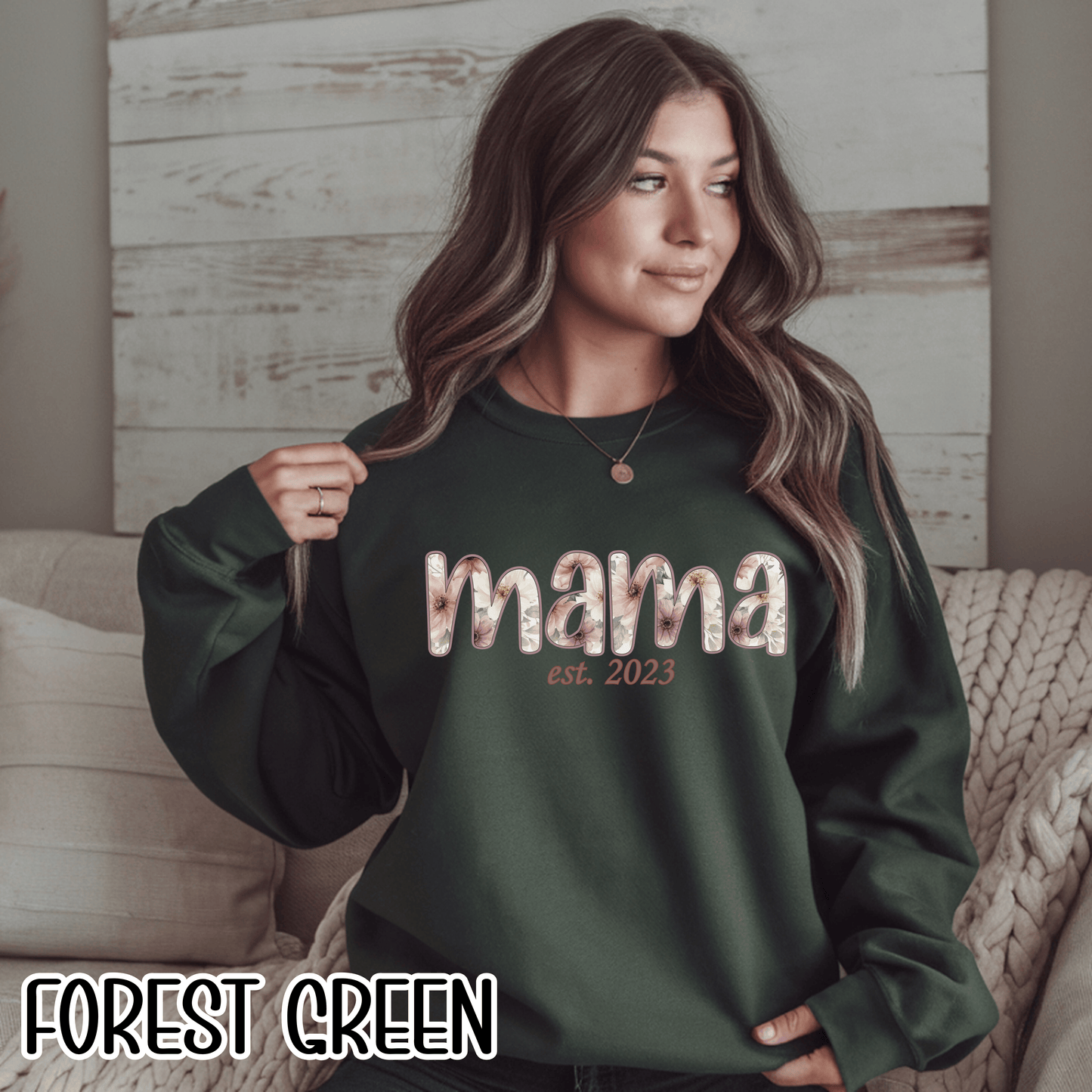 Personalized Mama Sweatshirt • Floral Mama with EST Year • Custom Kids Names Sleeve • Spring Wildflower Mom Crewneck