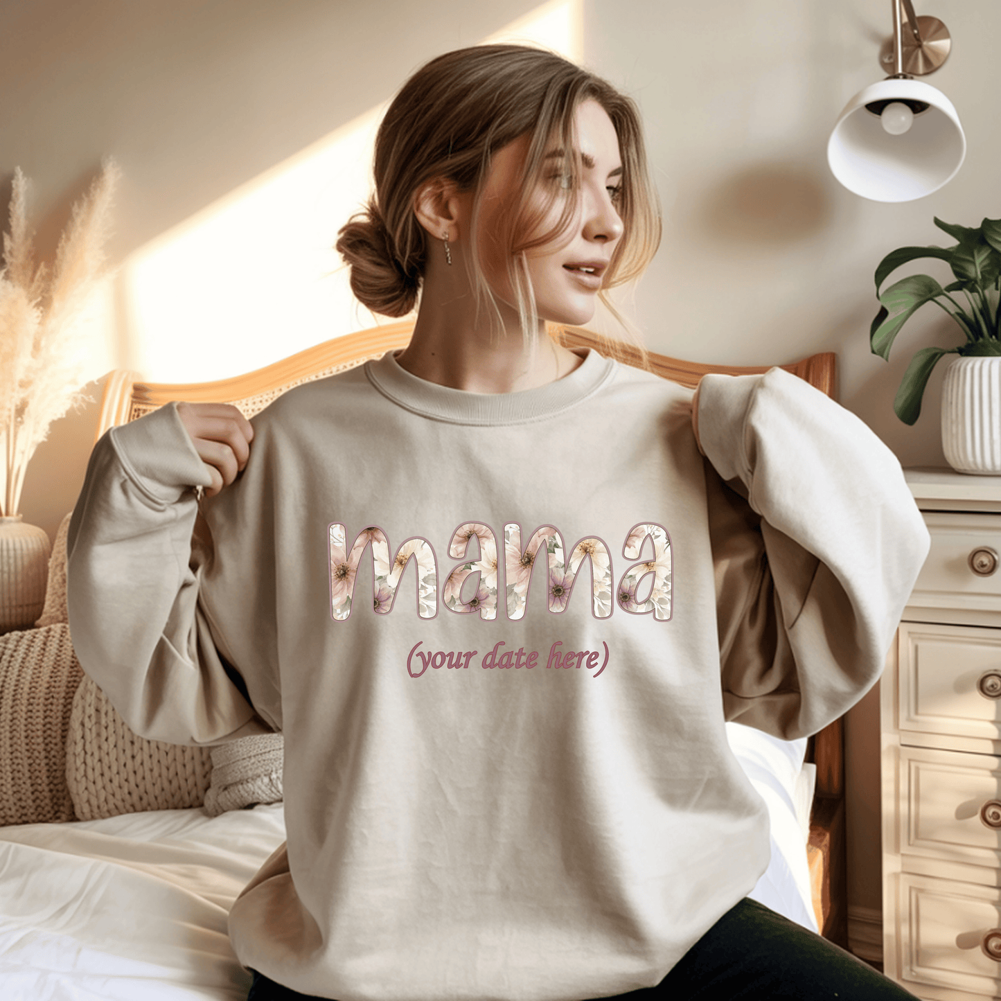 Personalized Mama Sweatshirt • Floral Mama with EST Year • Custom Kids Names Sleeve • Spring Wildflower Mom Crewneck